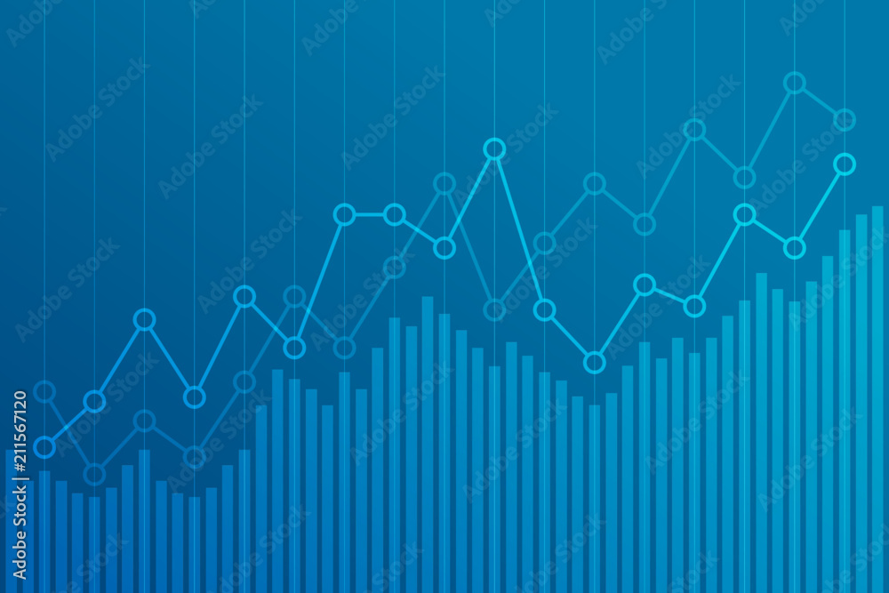 Abstract financial chart with uptrend line graph on blue background ...