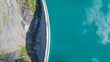 Aerial view of the dam of the Lake Barbellino, an Alpine artificial lake. Italian Alps. Italy