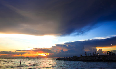 Wall Mural - colorful of sunset on sea scape background