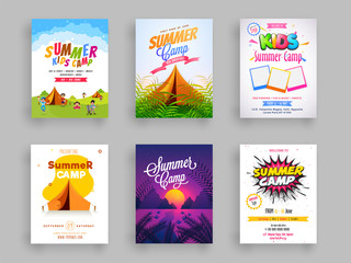 set of summer camp flyer or template design.