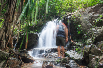 Ton Sai Waterfall in the forest Phuket Thailand. Tropical zone,Top Tourist Destinations.