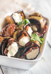 Canvas Print - Aubergine rolls with cream cheese and sun-dried tomatoes