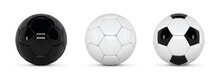 Set Of Realistic Soccer Balls Or Football Ball On White Background. 3d Style Vector Ball. Soccer Black And White Balls