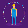 © M.Style - Vector Illustration of Builder and Tools.