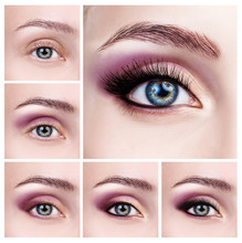 Collage Of Female Eyes With Makeup Steps.