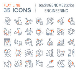 Set Vector Line Icons of Genome Engineering.