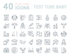 Wall Mural - Set Vector Line Icons of Test Tube Baby.