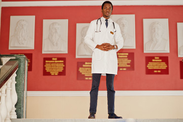 Wall Mural - Stylish african american doctor with stethoscope posed indoor.