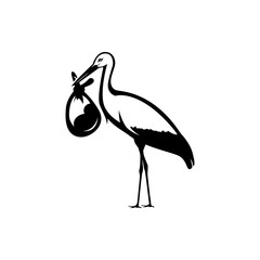 Wall Mural - vector stork with baby silhouette