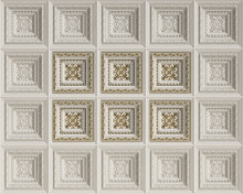 Classic Interior Flat Caisson Ceiling.White And Gold Decoration