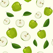 Seamless Pattern With Fresh Green Apples