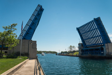 Opened draw bridge in Charlevoix in Michigan