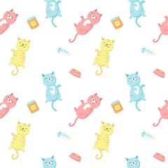Wall Mural - Funny cats vector seamless pattern