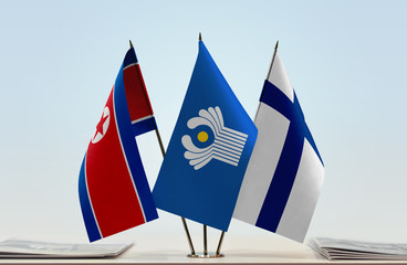 Flags of North Korea CIS and Finland