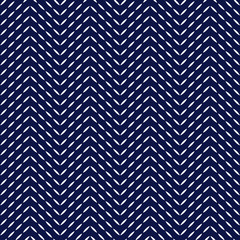 Wall Mural - Blue and white quilted fabric herringbone stitches geometric seamless pattern, vector