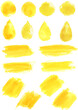 Watercolor yellow blob stains strokes vector icons