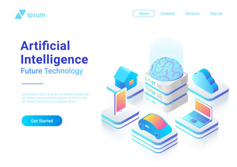 Poster - Isometric flat Artificial Intelligence Brain technology vector