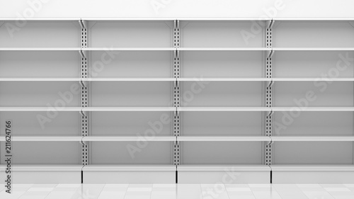 Cuadros en Lienzo empty supermarket shelves in front of white wall