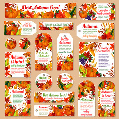 Poster - Autumn leaf tag and fall harvest greeting card set