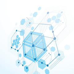 Poster - 3d vector abstract blue background created in bauhaus retro style. dimensional modern geometric comp