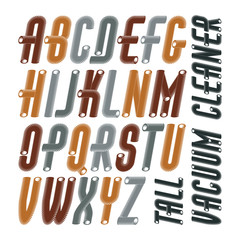 Poster - Vector condensed, tall, funky capital italic alphabet letters collection. Retro font, script from a to z can be used in art  poster art. Created with hosepipe style, plumbing.