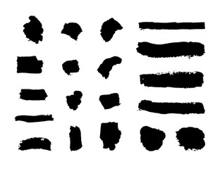 Wall Mural - Vector Set of Flat Ink Strokes, Black Grunge Elements Isolated Brush Smears.