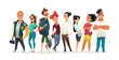 Group of charismatic smiling young people standing together. Students, schoolchildren, young professionals collection. Cartoon Characters design for your projects.