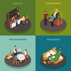 Wall Mural - Hotel Staff Isometric Design Concept