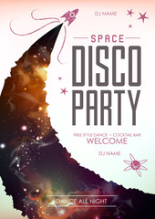 Wall Mural - Disco space background. Disco party poster on open space background