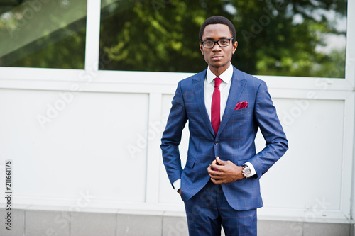 African American Happy Successful Man At Suit And Glasses Black