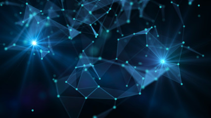 Aufkleber - Abstract technology background. Network connections with points and lines. Ai tech wire network futuristic wireframe. Big Data. 4k rendering.