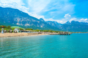 Landscape of mountains and beach in Beldibi coast