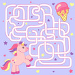 Help unicorn find path to ice cream. Labyrinth. Maze game for kids