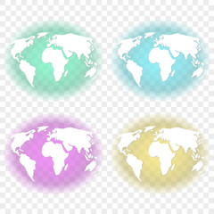 Wall Mural - Abstract image of the earth with white continents with transparent backlighting of turquoise, green, feulette and yellow background colors. Vector illustration on a transparent background.