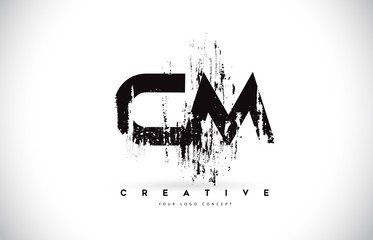 CM C M Grunge Brush Letter Logo Design in Black Colors Vector Illustration.