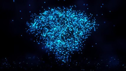 Aufkleber - Animation of flying flickering particles form a wifi sign or internet symbol on dark background with earth map from dots. Wi-Fi icon motion on artistic network background. Animation of seamless loop.
