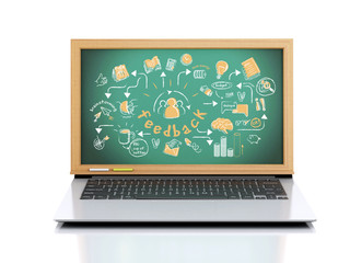 Poster - 3d illustration. Laptop with chalkboard on white background