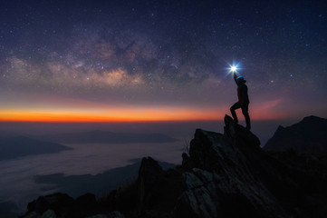 Wall Mural - leader and milky way galaxy landscape.