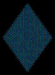 Wall Mural - Halftone Filled rhombus composition icon of circle elements in blue color tints on a black background. Vector bubble spheres are organized into filled rhombus composition.