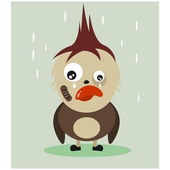 Canvas Print - cute little crying rainy birds mascot cartoon character