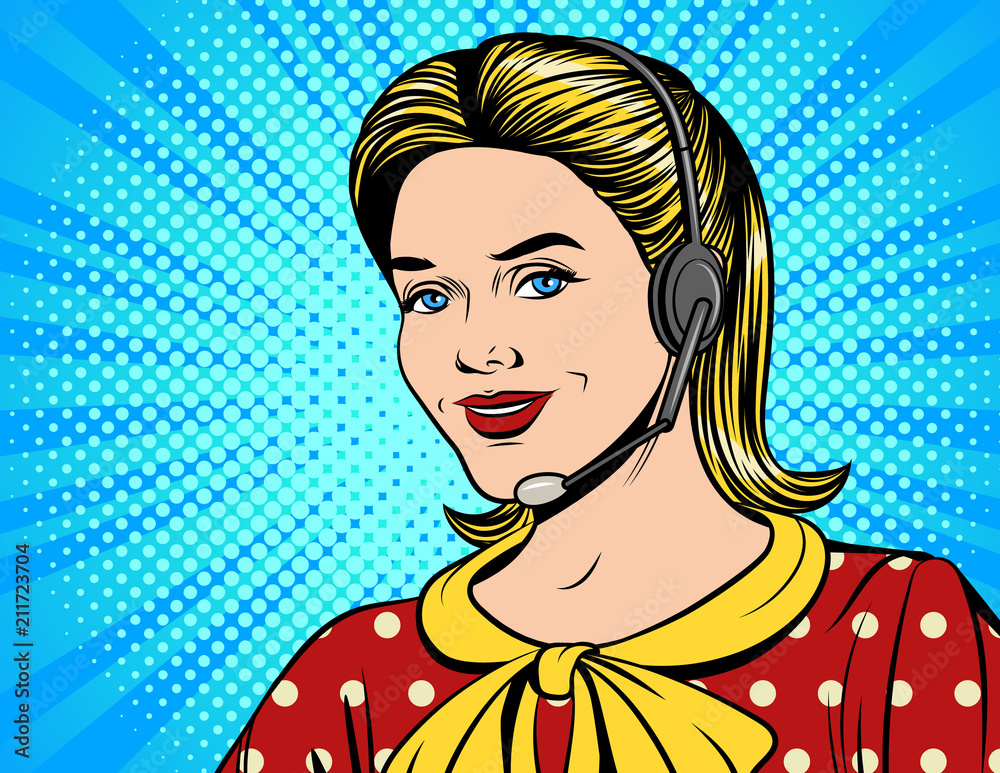 Character Comic Call Vector colorful comic style illustration of a beautiful woman in ...