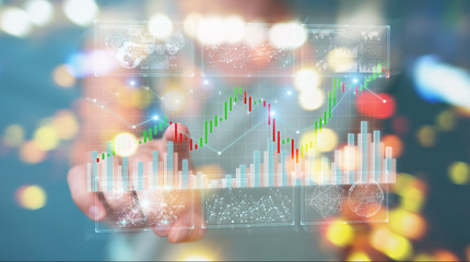 Aufkleber - Businessman using 3D rendering stock exchange datas and charts