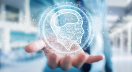 Wall Mural - businessman using digital artificial intelligence icon hologram 3d rendering