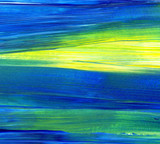 Fototapeta Tęcza - Abstract acrylic painting for use as background, texture, design element. Modern art in Mixed colours of green, blue, yellow.