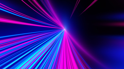 Poster - Laser beams. Speed motion on the neon glowing road at dark. Speed motion on the road. Colored light streaks acceleration. Abstract illustration. Blue and Orange Yellow motion streaks. Space gates.