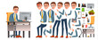 © PikePicture - Office Worker Vector. Face Emotions, Various Gestures. Animation Creation Set. Business Man. Professional Cabinet Workman, Officer, Clerk. Isolated Cartoon Character Illustration