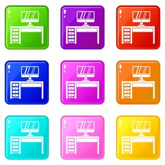 Poster - Computer desk, workplace in simple style isolated on white background vector illustration