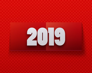 Wall Mural - Happy New Year 2019 simple Text Design Patter on red background, Vector illustration. For card, banner, poster, etc.