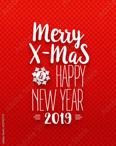 Happy New Year 2019 And Merry Xmas Simple Text Design Patter On