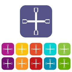 Poster - Wheel wrench cross icons set vector illustration in flat style in colors red, blue, green, and other
